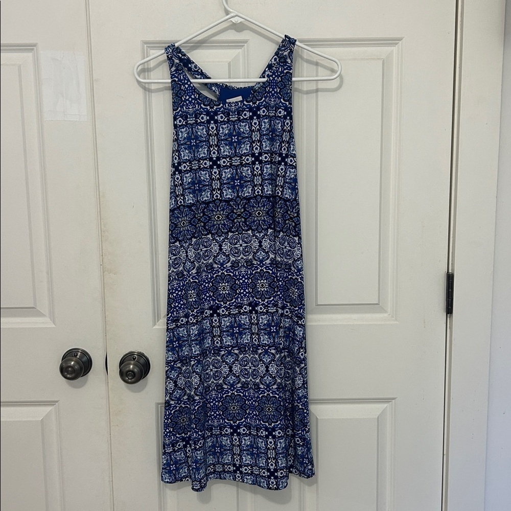 Cupio Halter Sundress  Back Floral size large Blue White Lined Dress